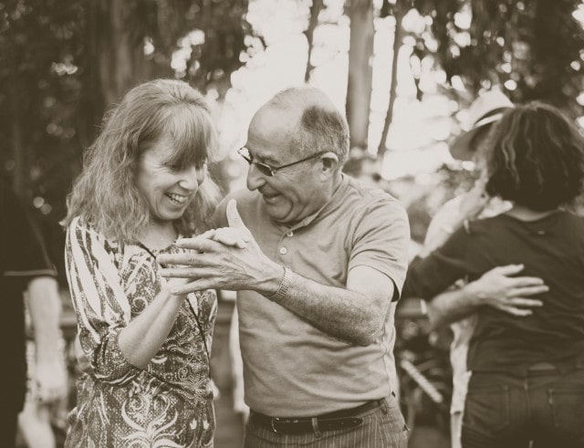 B&W Image of an older couple, dancing